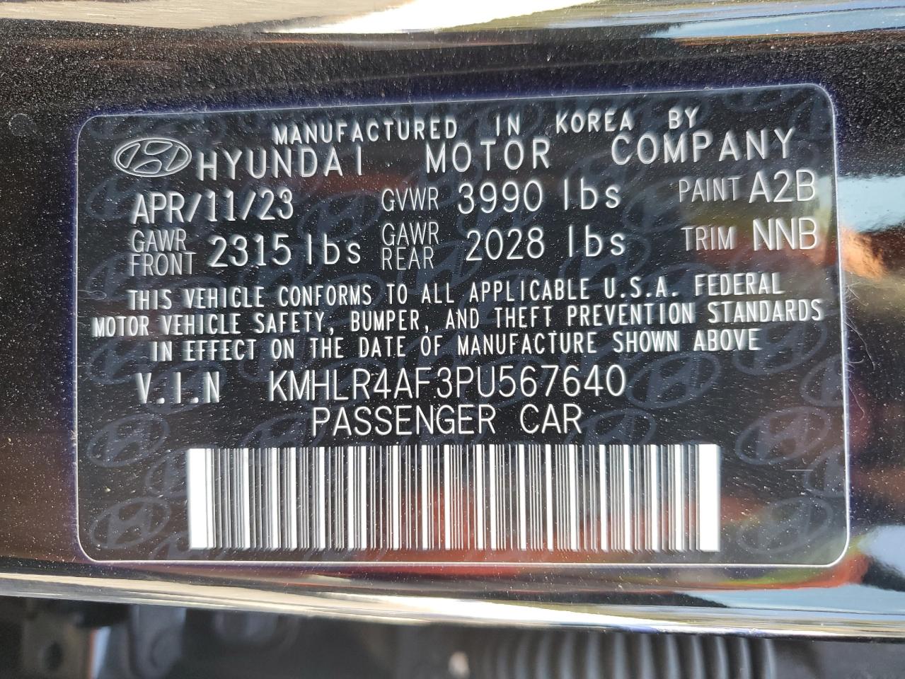 2023 HYUNDAI ELANTRA N LINE VIN:KMHLR4AF3PU567640