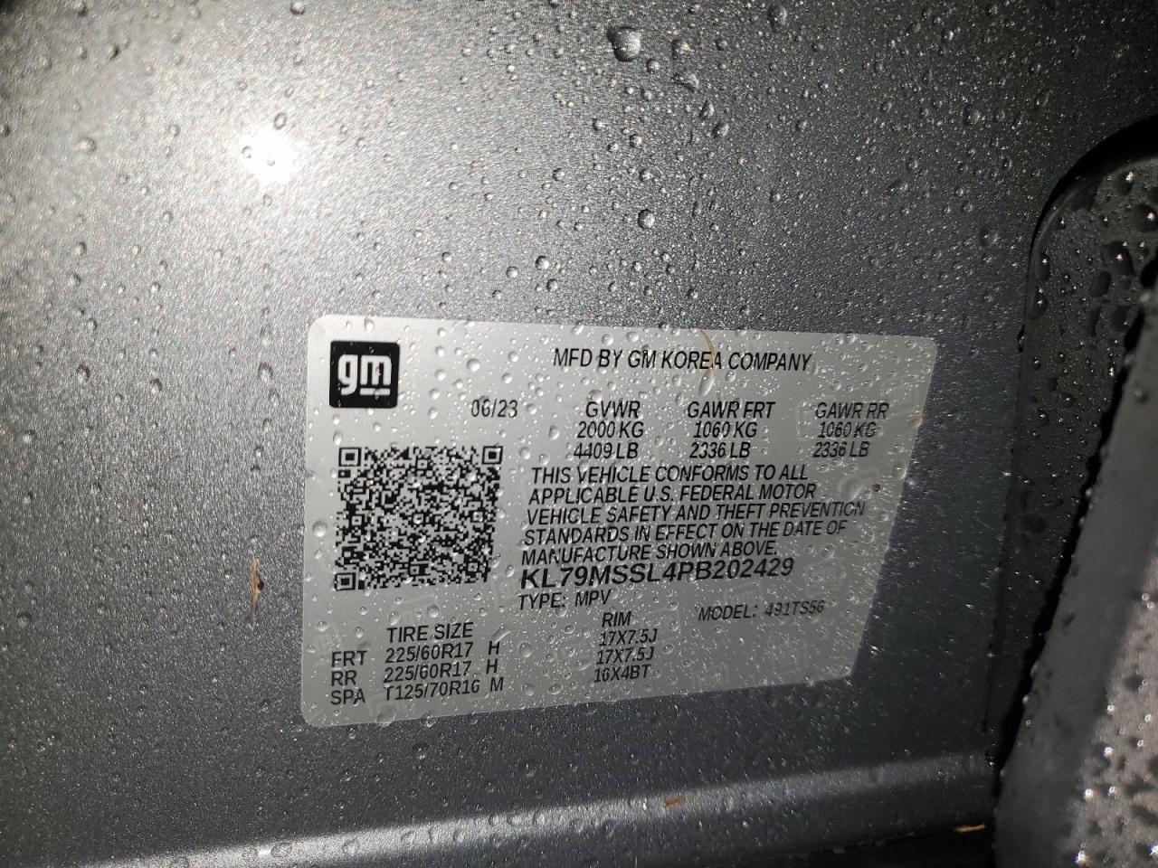 2023 CHEVROLET TRAILBLAZER ACTIV VIN:KL79MSSL4PB202429