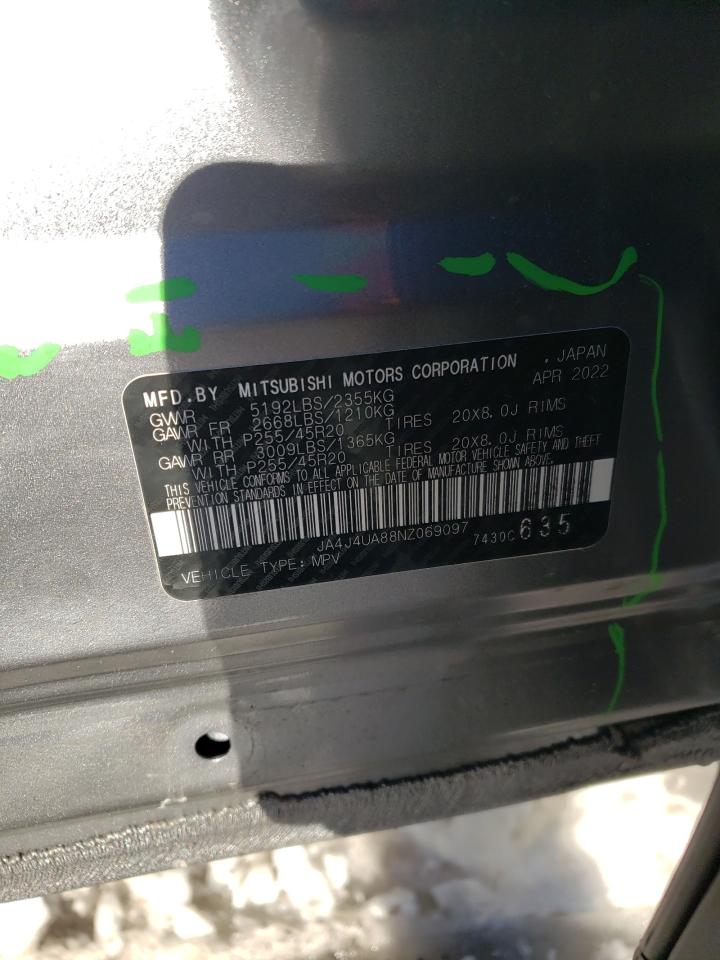 2022 MITSUBISHI OUTLANDER SE VIN:JA4J4UA88NZ069097