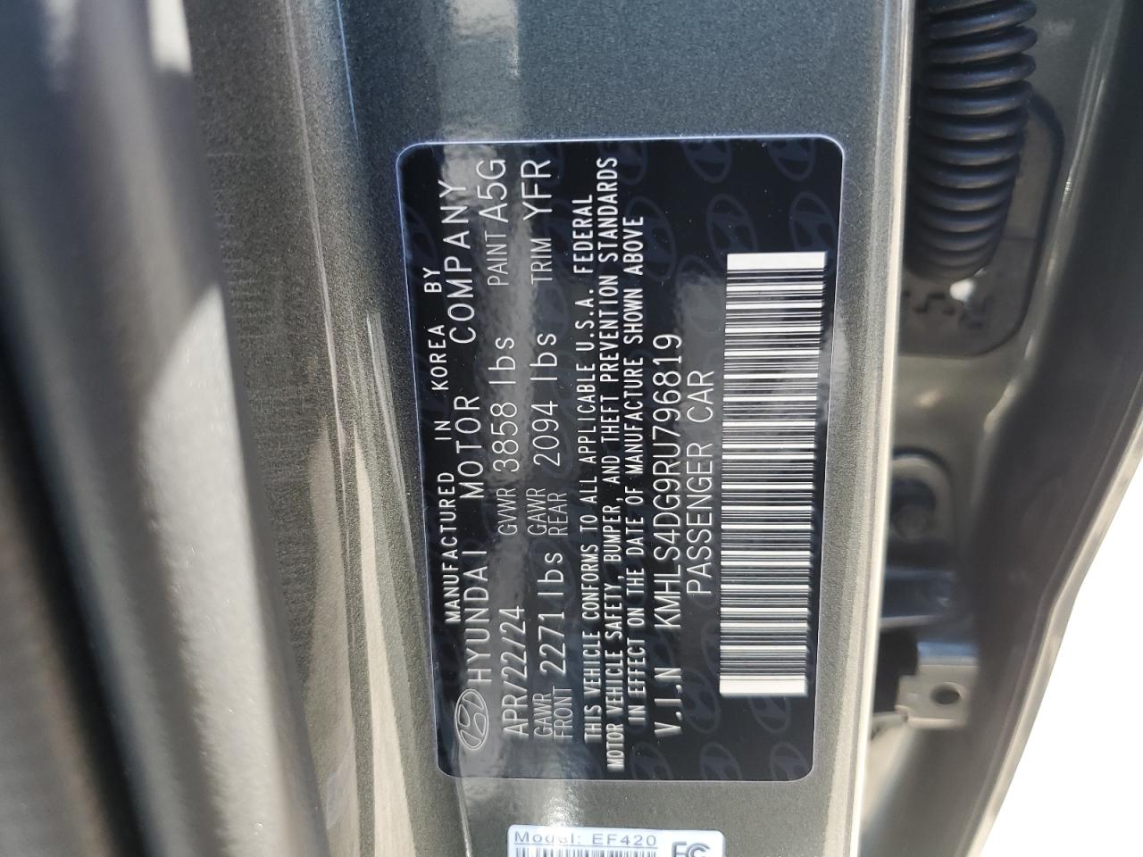 2024 HYUNDAI ELANTRA SEL VIN:KMHLS4DG9RU796819