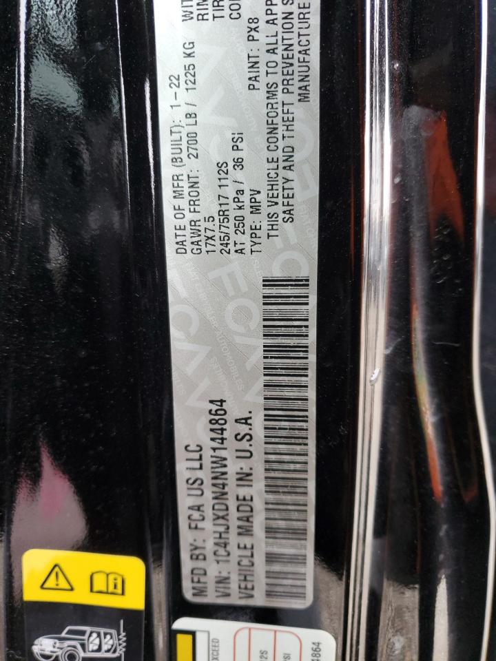 2022 JEEP WRANGLER UNLIMITED SPORT VIN:1C4HJXDN4NW144864