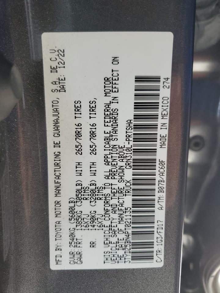 2023 TOYOTA TACOMA DOUBLE CAB VIN:3TYDZ5BN4PT021135