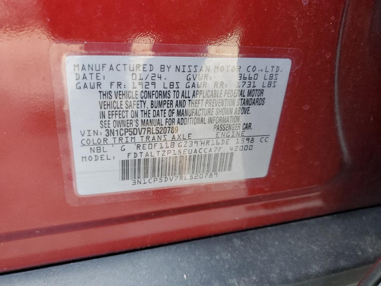 2024 NISSAN KICKS SR VIN:3N1CP5DV7RL520789