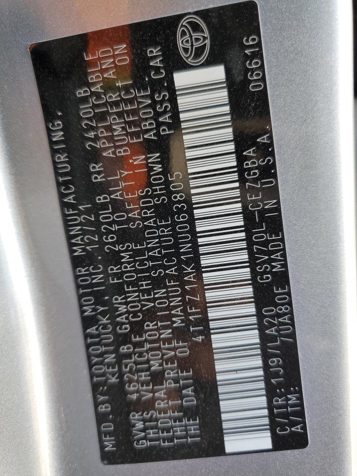 2022 TOYOTA CAMRY XLE VIN:4T1FZ1AK1NU063805