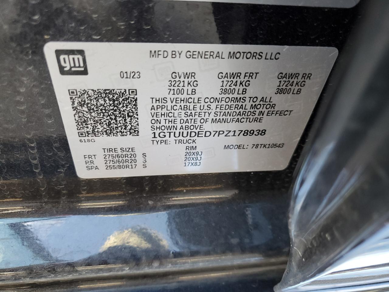 2023 GMC SIERRA K1500 SLT VIN:1GTUUDED7PZ178938