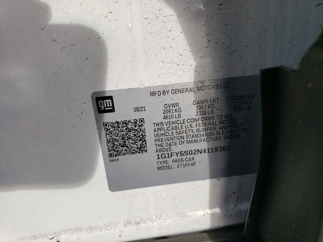 2022 CHEVROLET BOLT EUV LT VIN:1G1FY6S02N4119387