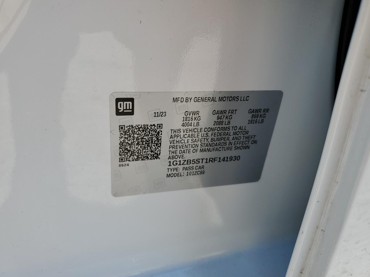 2024 CHEVROLET MALIBU LS VIN:1G1ZB5ST1RF141930