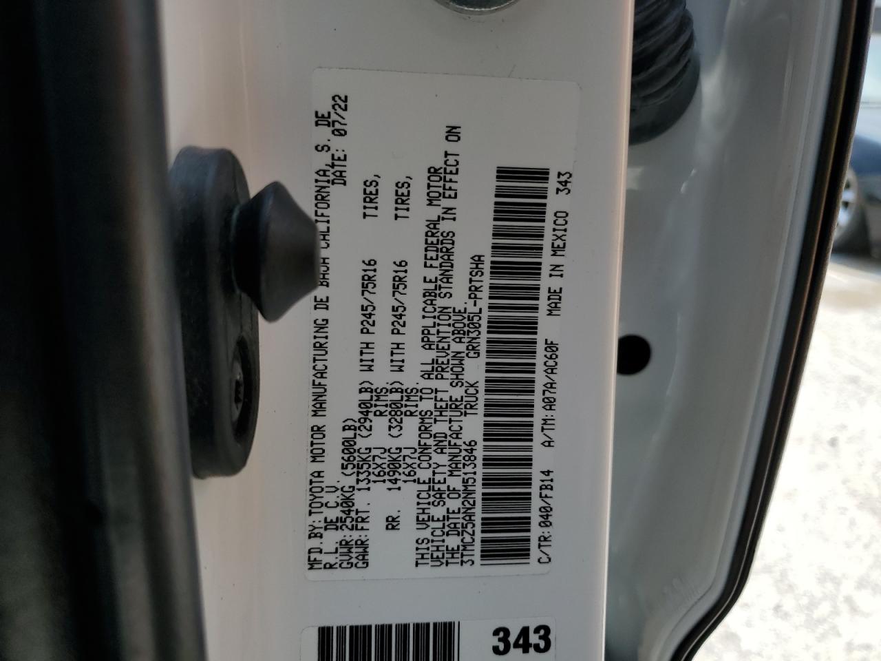 2022 TOYOTA TACOMA DOUBLE CAB VIN:3TMCZ5AN2NM513846