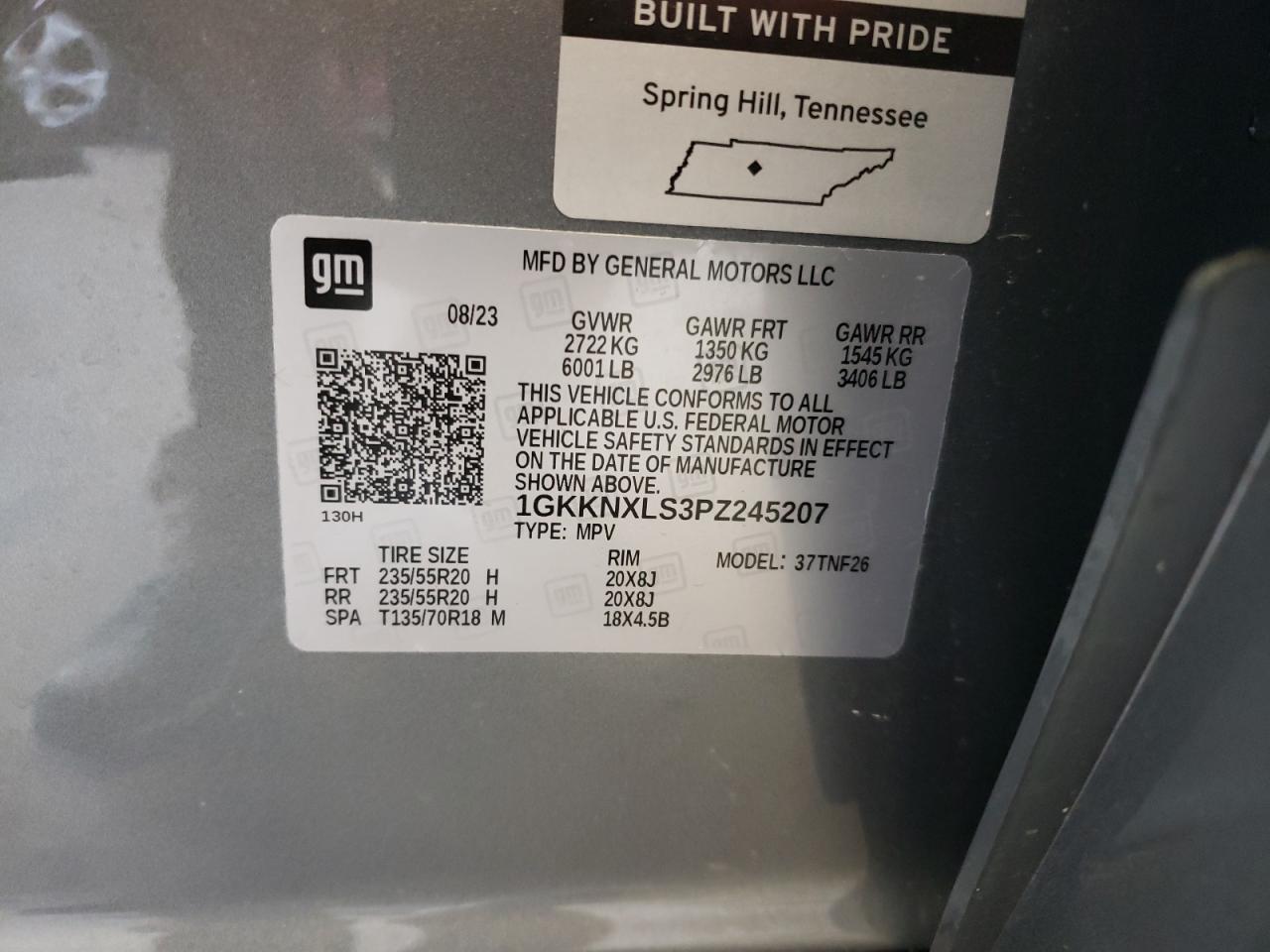 2023 GMC ACADIA DENALI VIN:1GKKNXLS3PZ245207