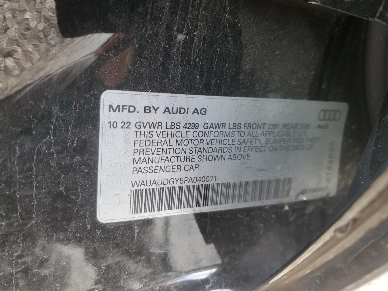 2023 AUDI A3 PREMIUM VIN:WAUAUDGY5PA040071