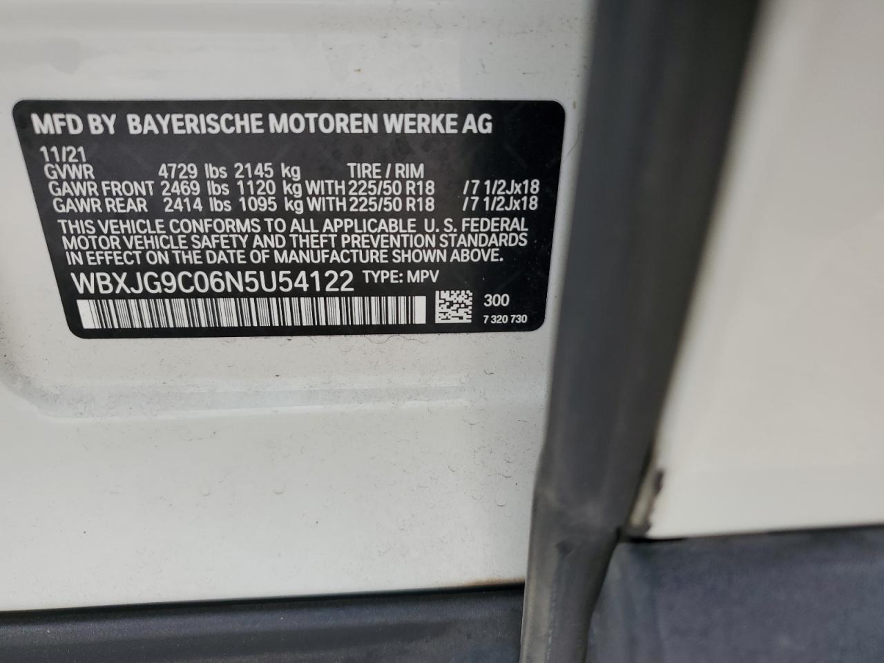 2022 BMW X1 XDRIVE28I VIN:WBXJG9C06N5U54122