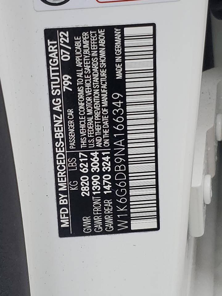 2022 MERCEDES-BENZ S 500 4MATIC VIN:W1K6G6DB9NA166349