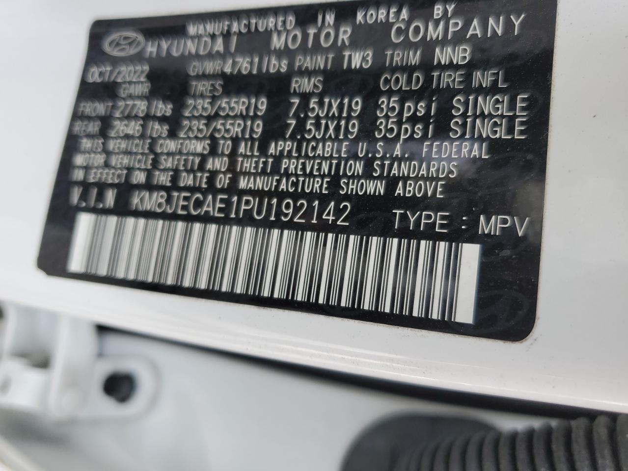 2023 HYUNDAI TUCSON LIMITED VIN:KM8JECAE1PU192142