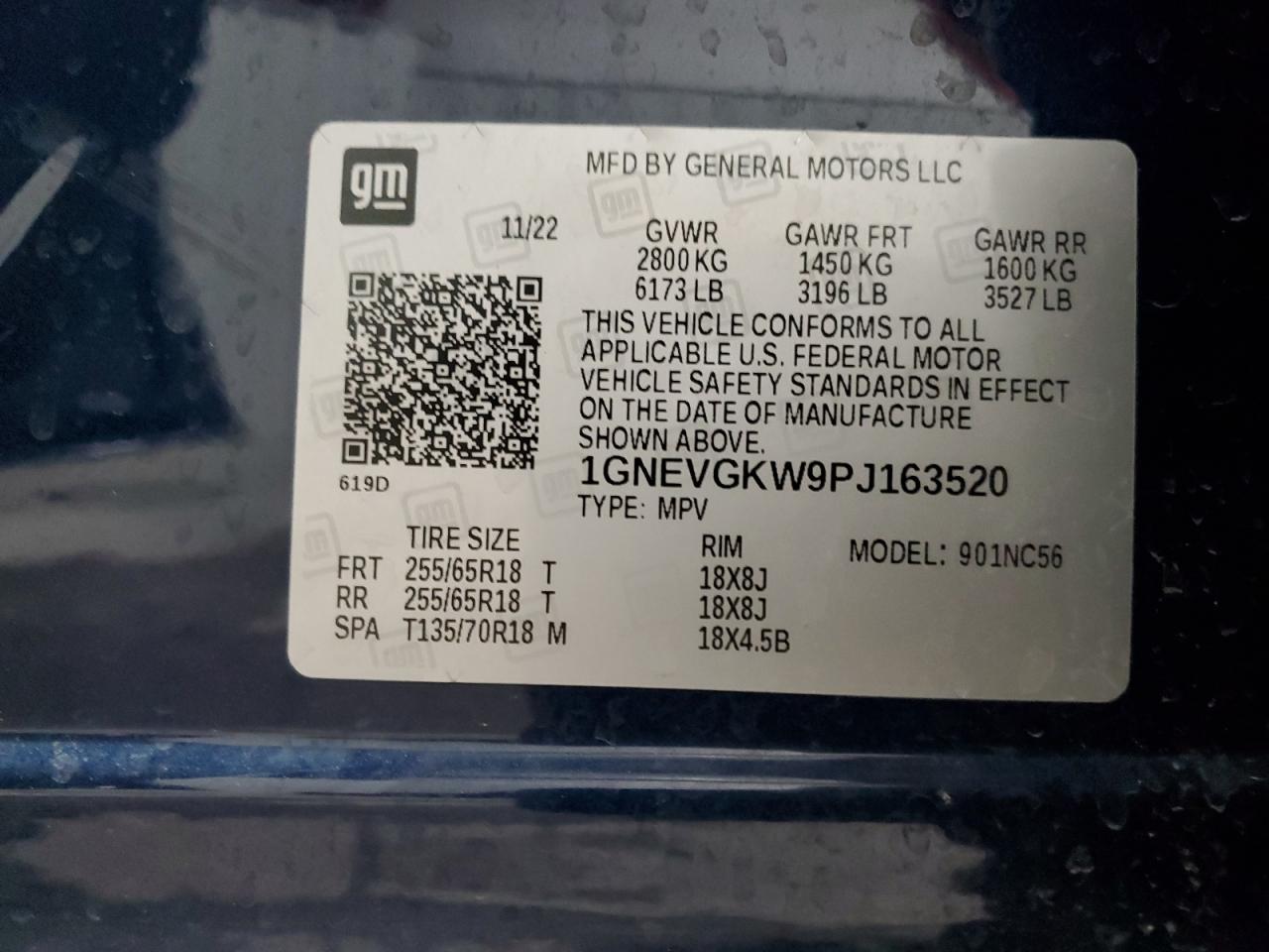 2023 CHEVROLET TRAVERSE LT VIN:1GNEVGKW9PJ163520