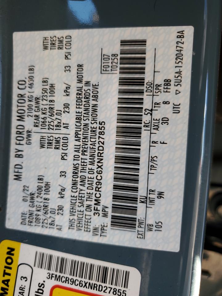 2022 FORD BRONCO SPORT OUTER BANKS VIN:LPSED3KA3NL078014