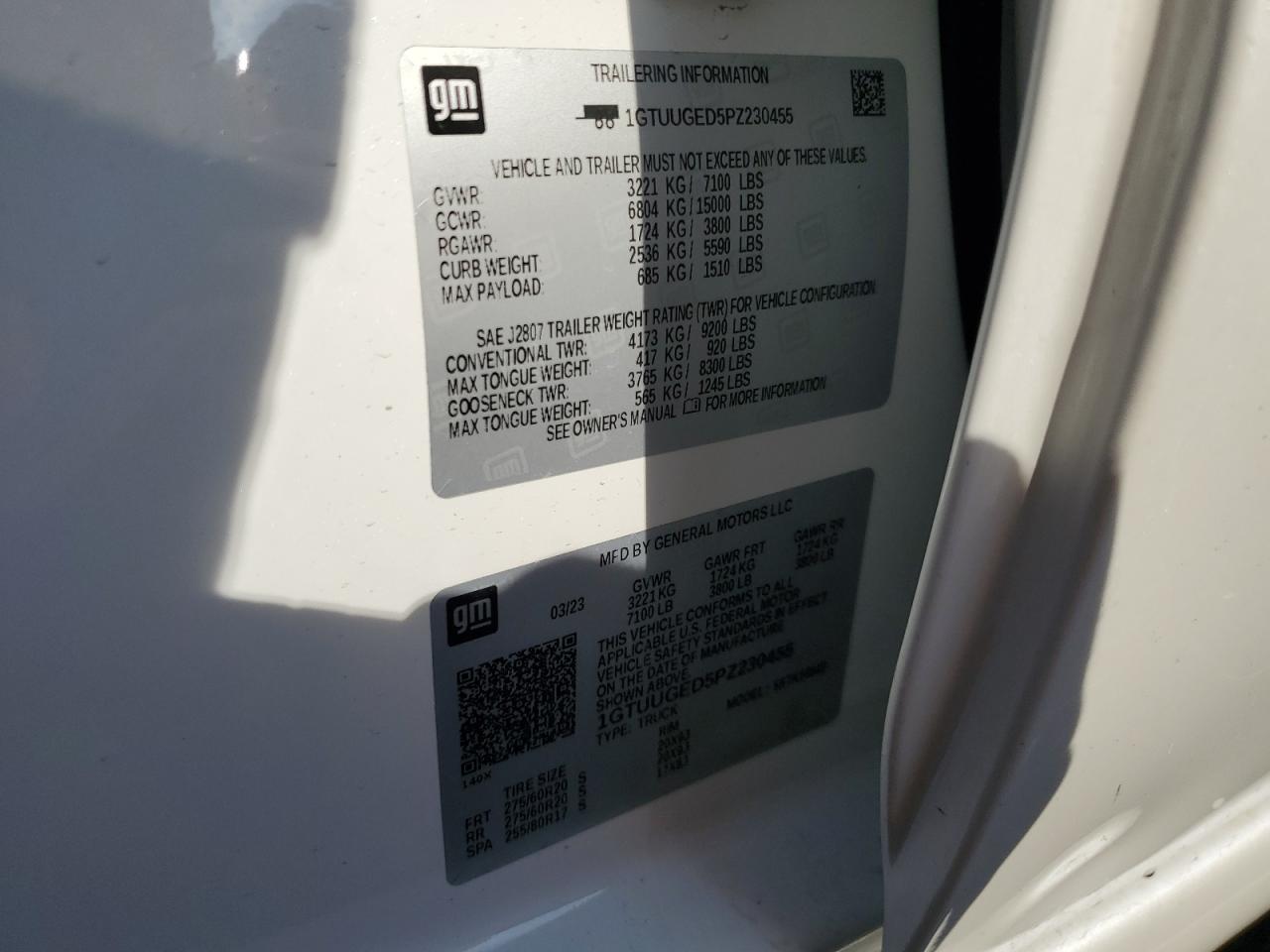 2023 GMC SIERRA K1500 DENALI VIN:1GTUUGED5PZ230455