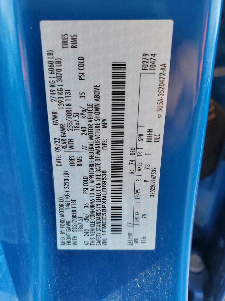 2022 FORD BRONCO BASE VIN:1FMEE5BPXNLB69538