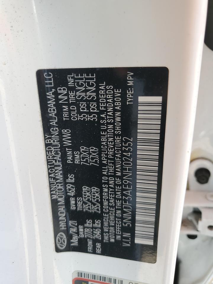 2022 HYUNDAI TUCSON SEL VIN:5NMJF3AE9NH024352