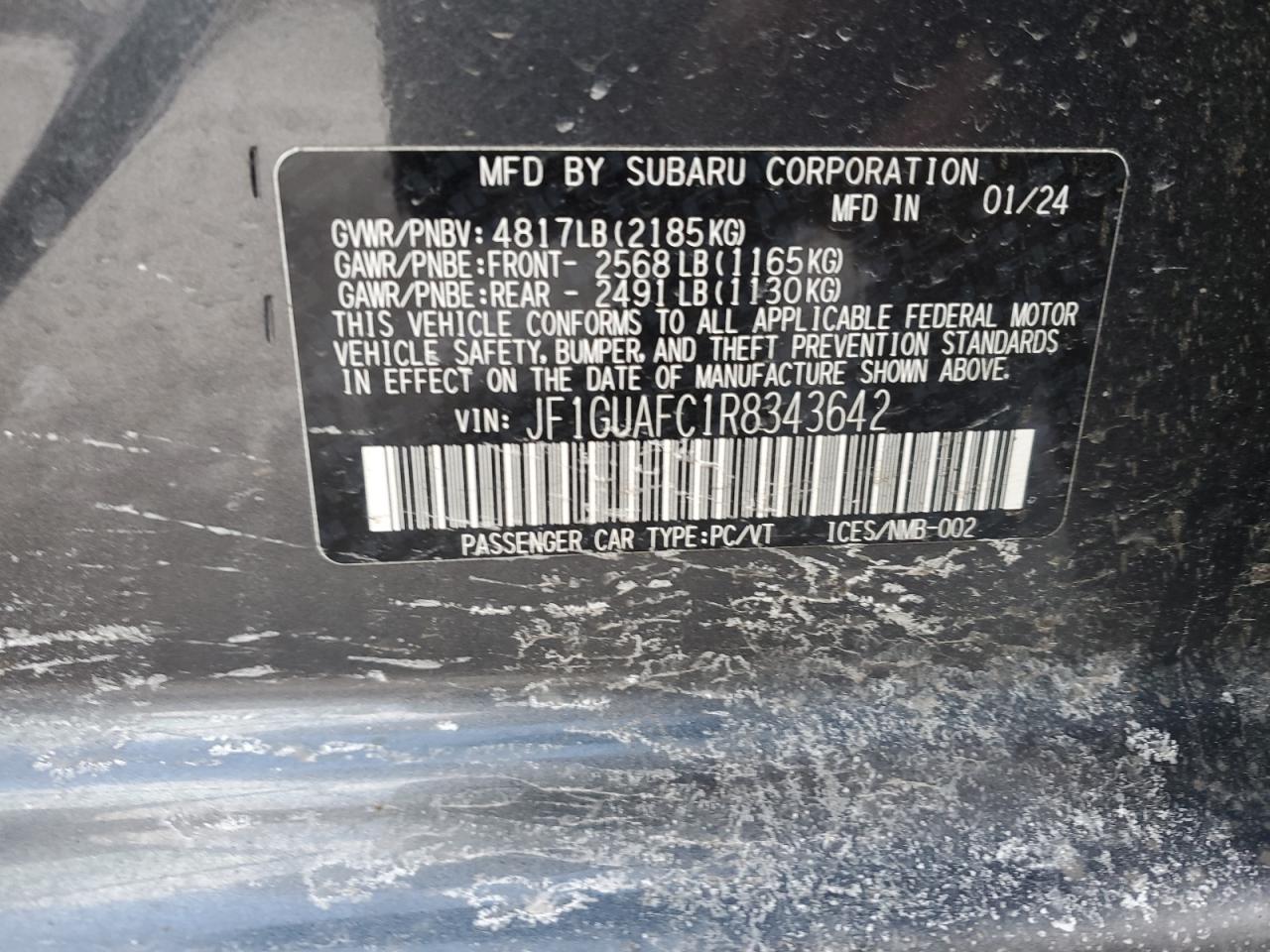 2024 SUBARU IMPREZA SPORT VIN:1GCCS148648157844