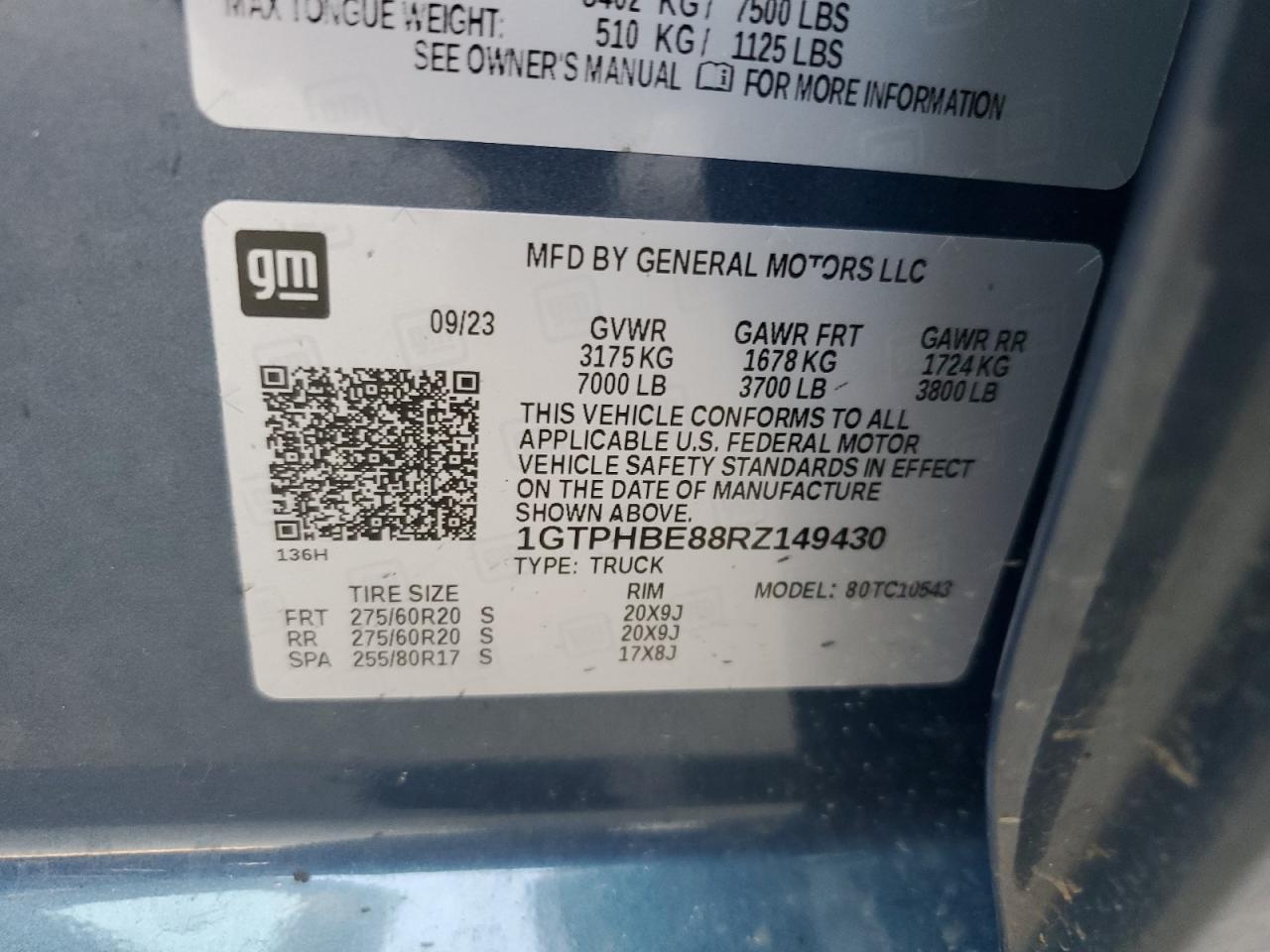 2024 GMC SIERRA C1500 SLE VIN:1GTPHBE88RZ149430