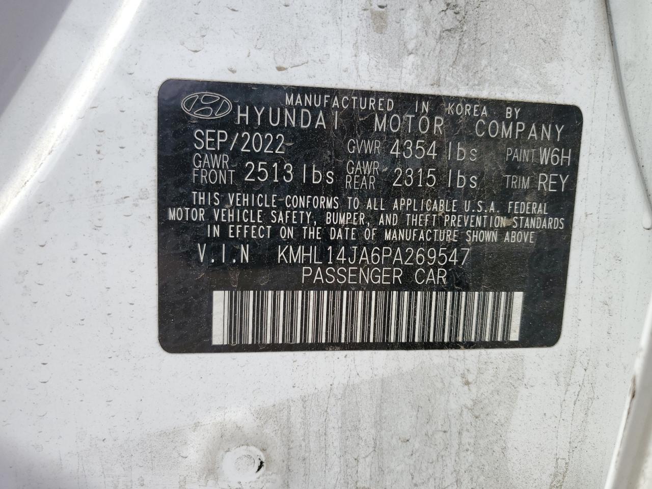 2023 HYUNDAI SONATA SEL VIN:KMHL14JA6PA269547