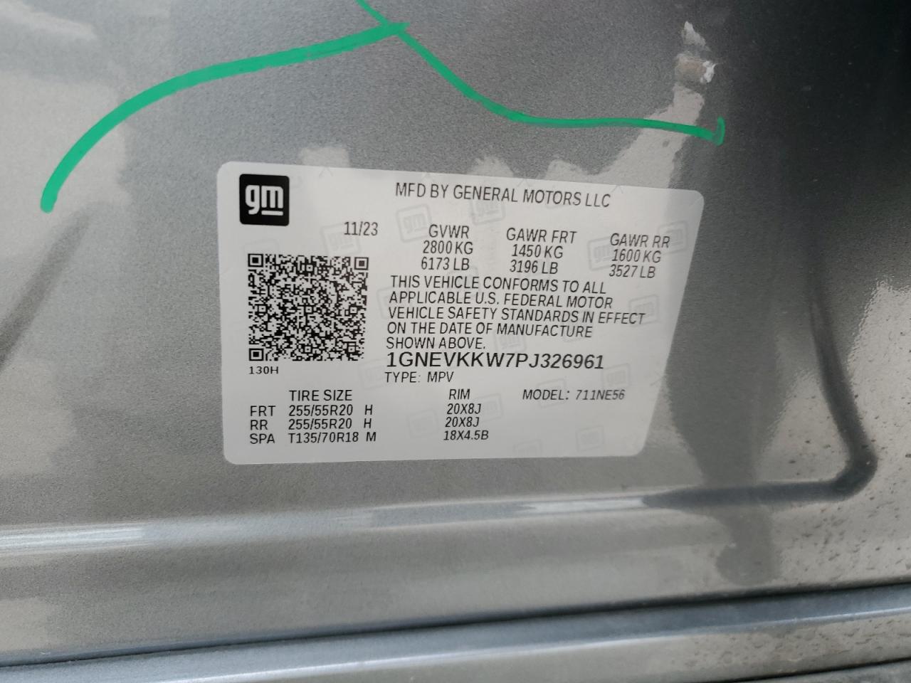 2023 CHEVROLET TRAVERSE PREMIER VIN:1GNEVKKW7PJ326961