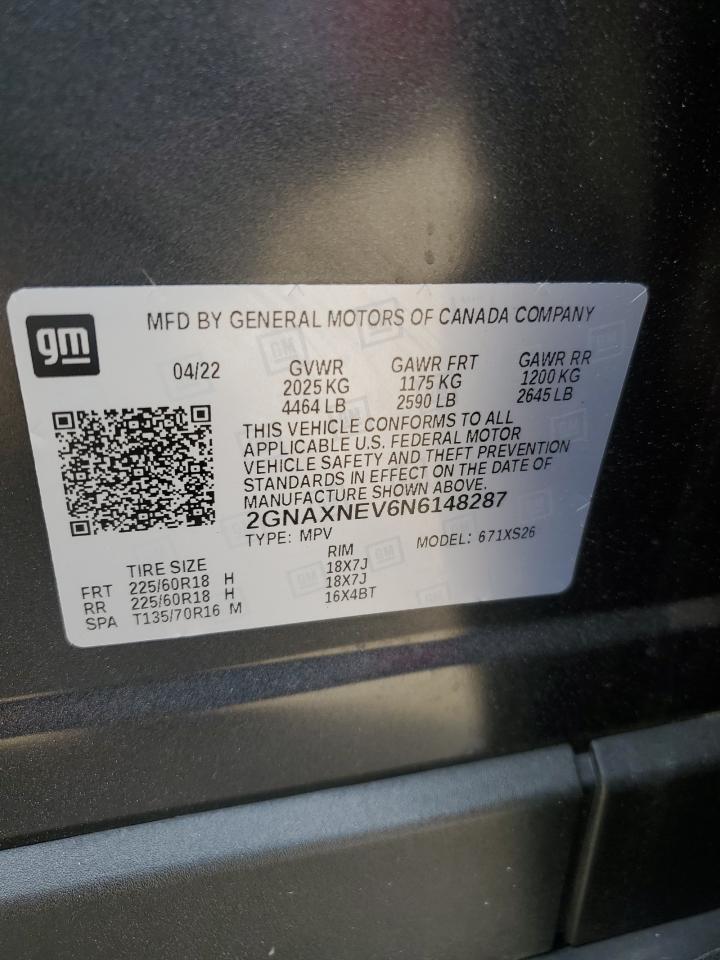 2022 CHEVROLET EQUINOX PREMIER VIN:2GNAXNEV6N6148287