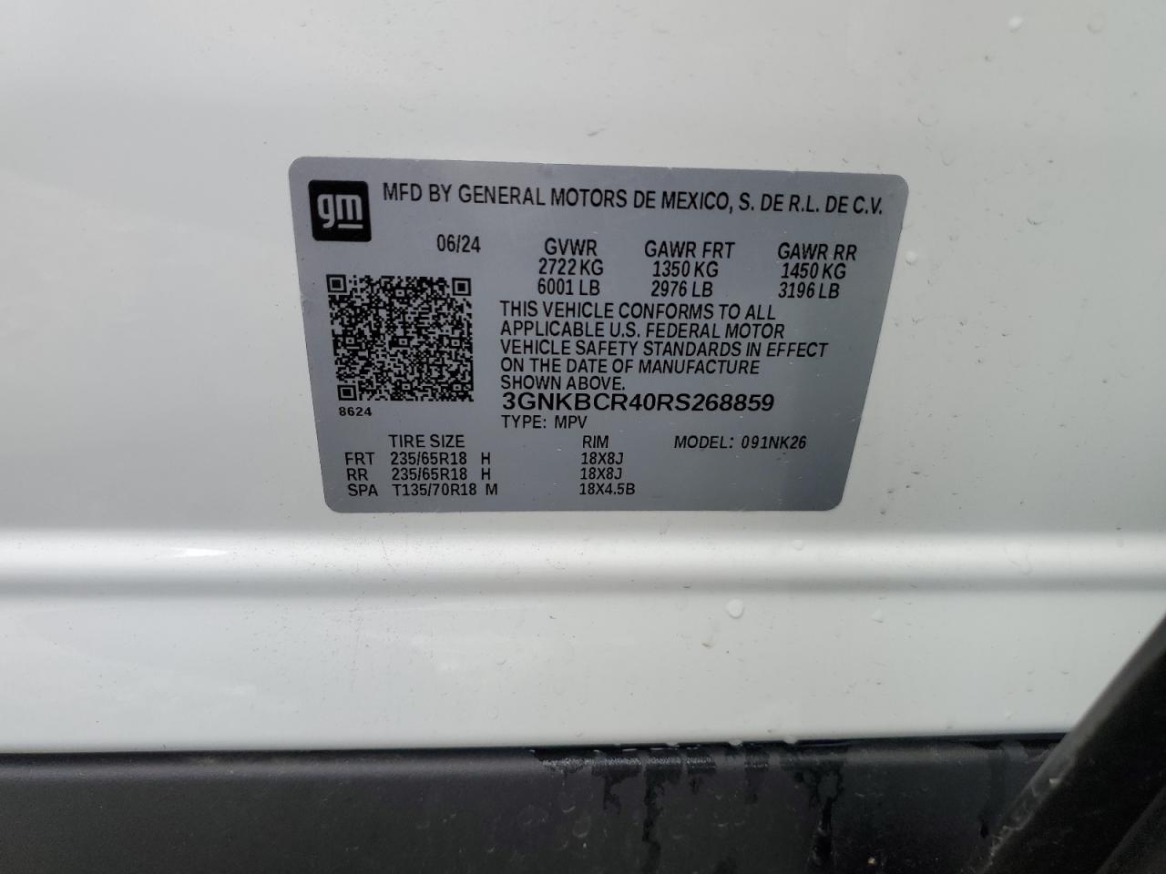 2024 CHEVROLET BLAZER 2LT VIN:3GNKBCR40RS268859