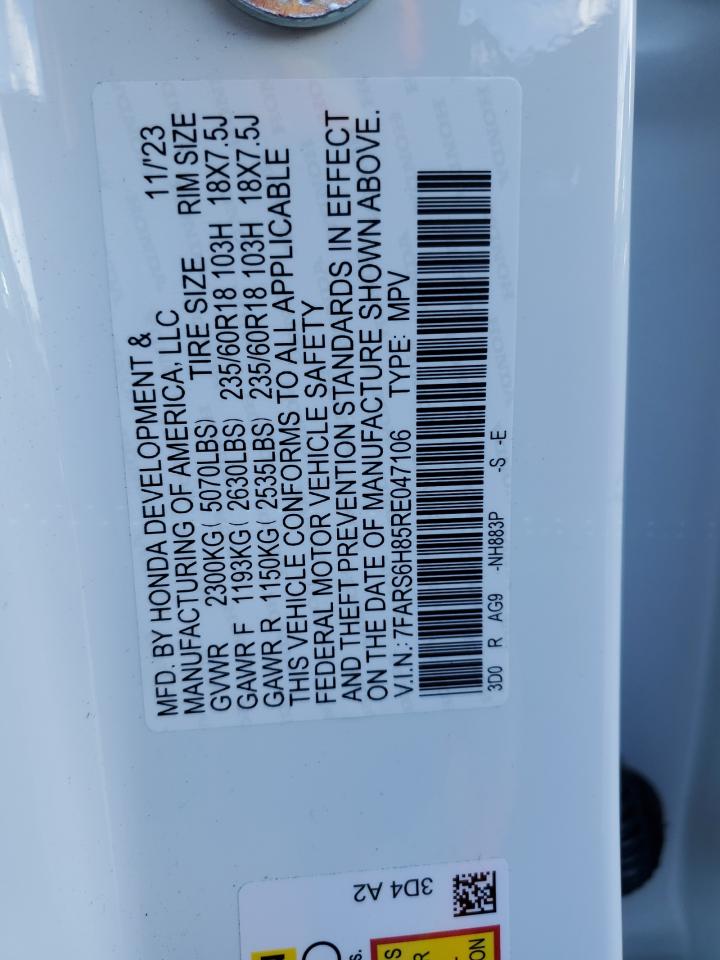 2024 HONDA CR-V SPORT-L VIN:7FARS6H85RE047106