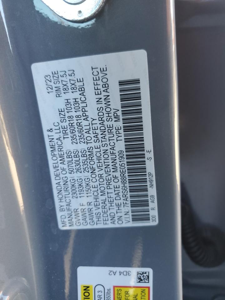 2024 HONDA CR-V SPORT-L VIN:7FARS6H88RE051909