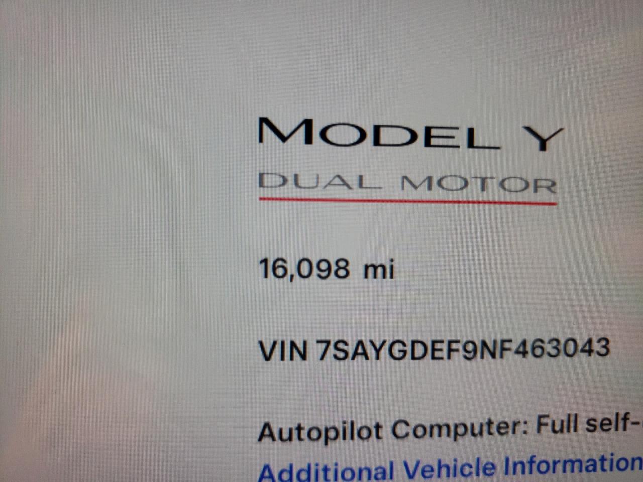 2022 TESLA MODEL Y  VIN:7SAYGDEF9NF463043