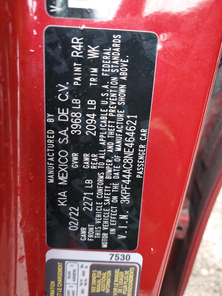 2022 KIA FORTE GT VIN:3KPF44AC8NE464621