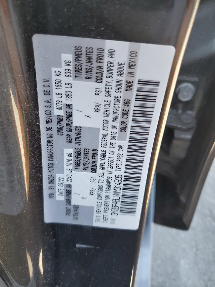 2022 MAZDA 3 SELECT VIN:3MZBPABLXNM314905