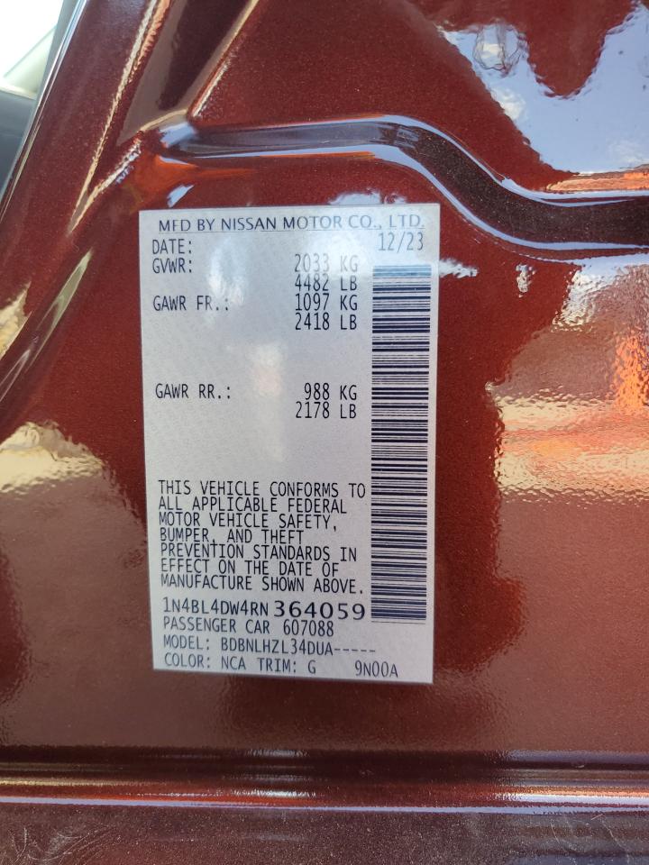 2024 NISSAN ALTIMA SV VIN:1N4BL4DW4RN364059
