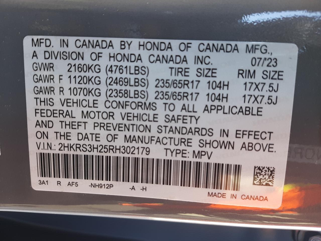 2024 HONDA CR-V LX VIN:2HKRS3H25RH302179