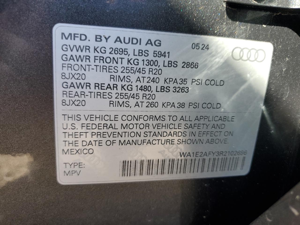 2024 AUDI Q5 E PREMIUM PLUS 55 VIN:WA1E2AFY3R2102696