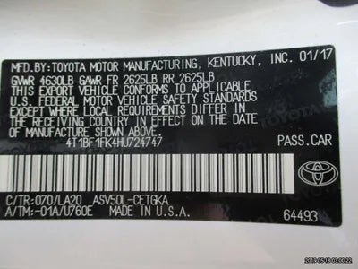 2017 Toyota Camry 4T1BF1FK4HU724747 VIN:4T1BF1FK4HU724747