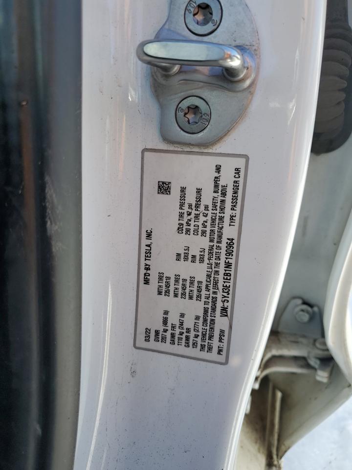 2022 TESLA MODEL 3  VIN:YV4CZ982771353527