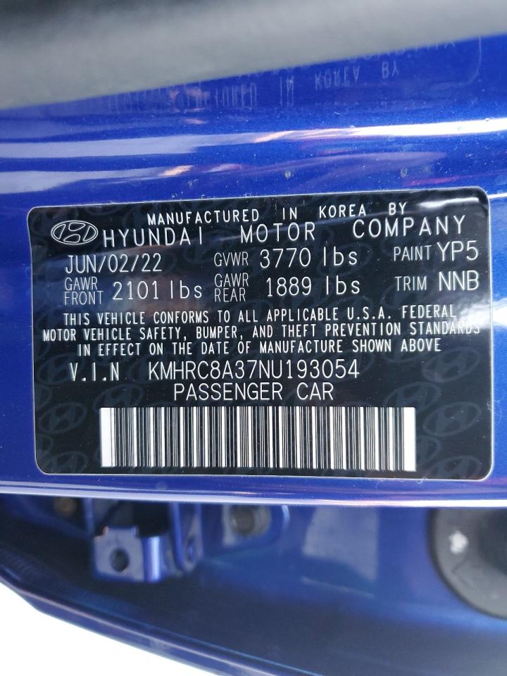 2022 HYUNDAI VENUE SEL VIN:KMHRC8A37NU193054