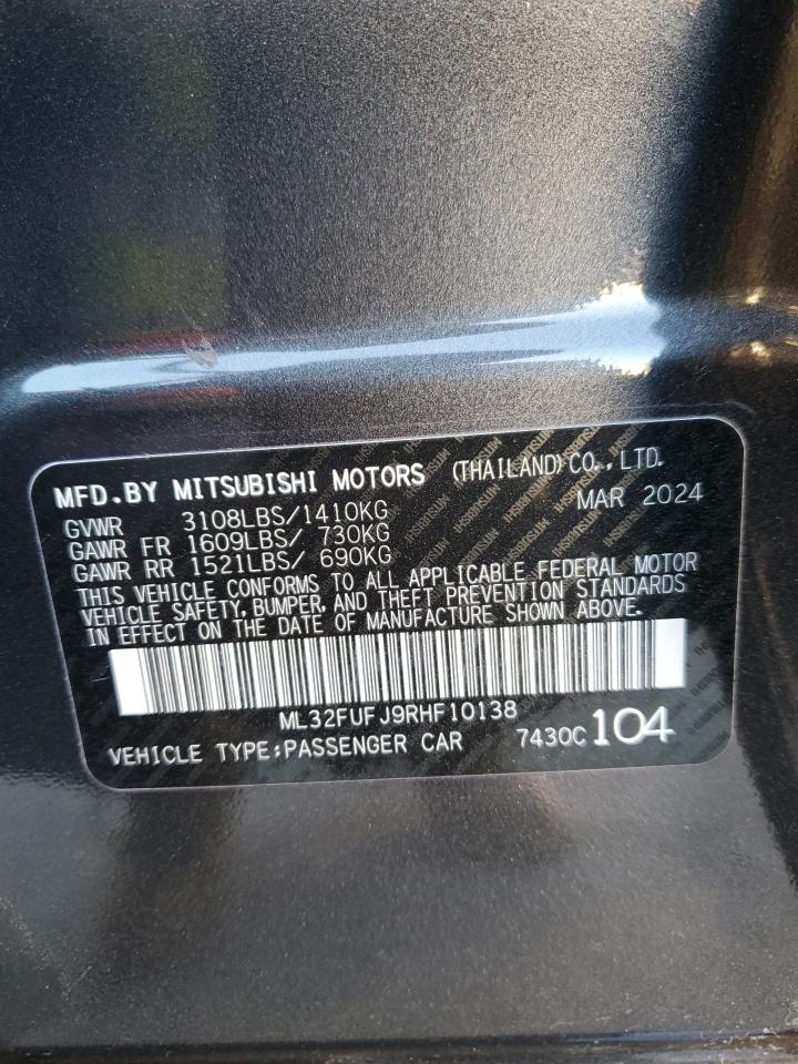 2024 MITSUBISHI MIRAGE G4 ES VIN:ML32FUFJ9RHF10138