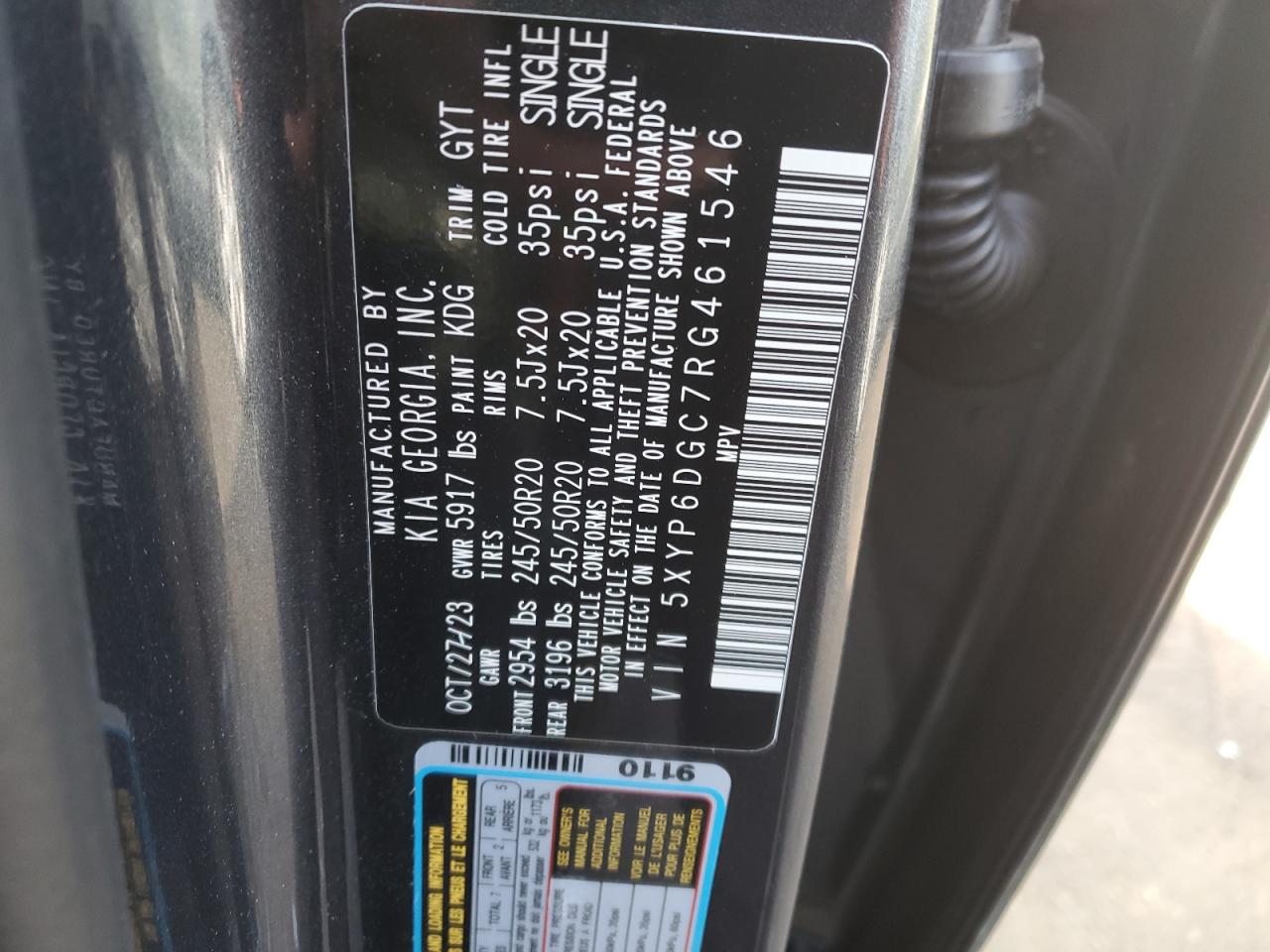 2024 KIA TELLURIDE S VIN:5XYP6DGC7RG461546