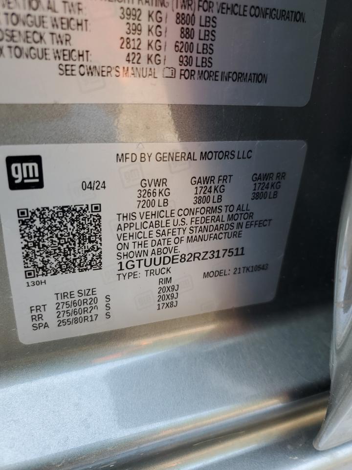 2024 GMC SIERRA K1500 SLT VIN:1GTUUDE82RZ317511