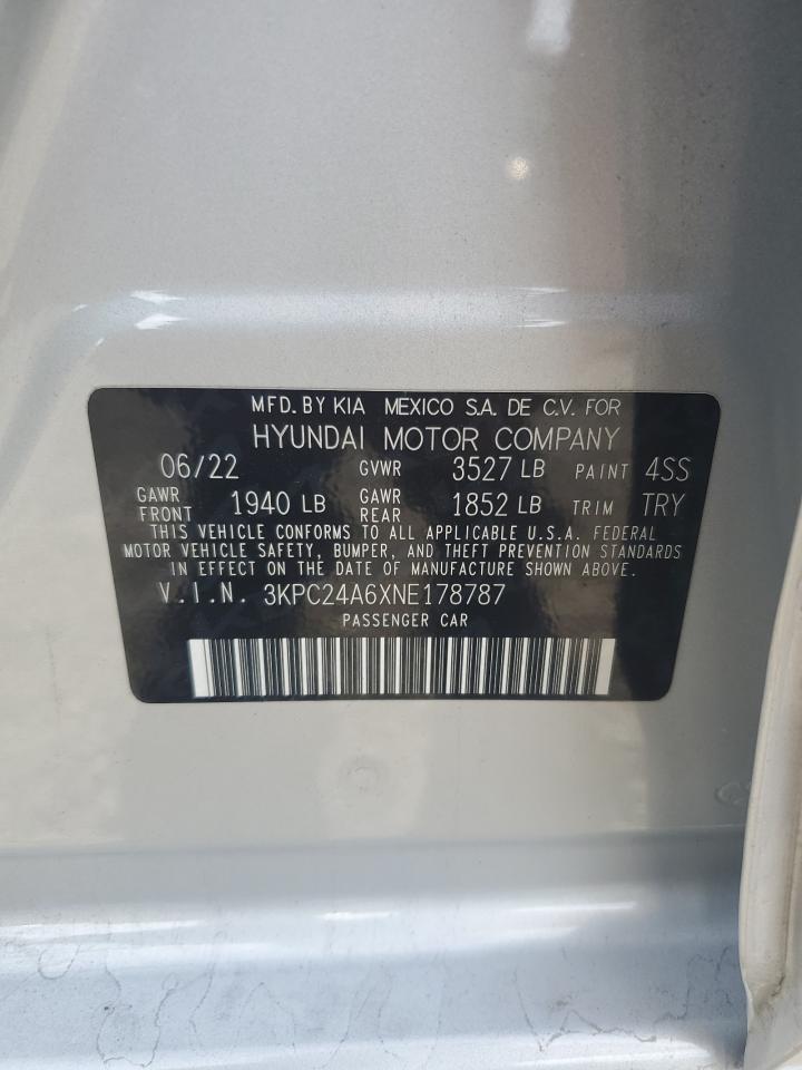 2022 HYUNDAI ACCENT SE VIN:3KPC24A6XNE178787