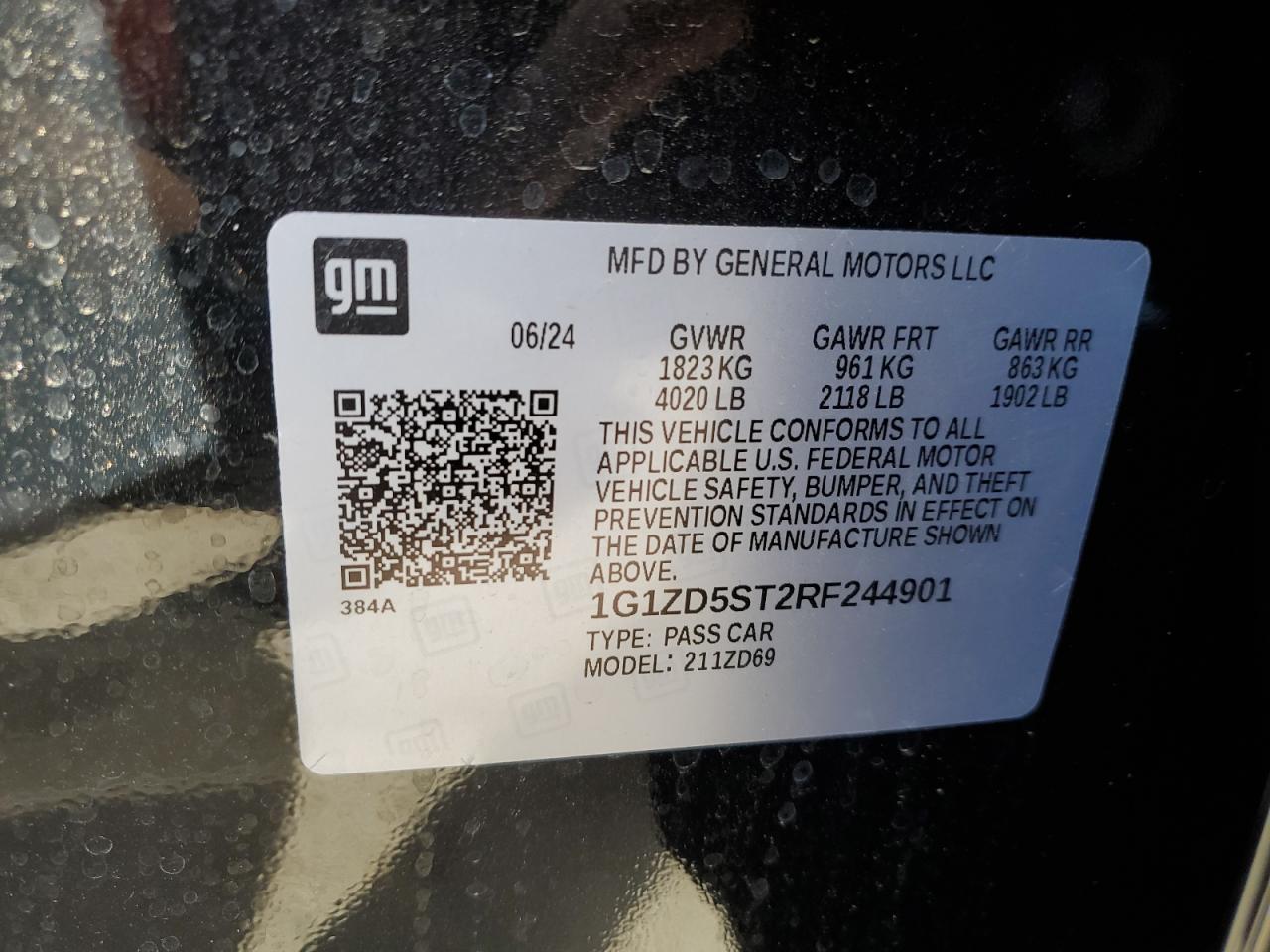 2024 CHEVROLET MALIBU LT VIN:1G1ZD5ST2RF244901