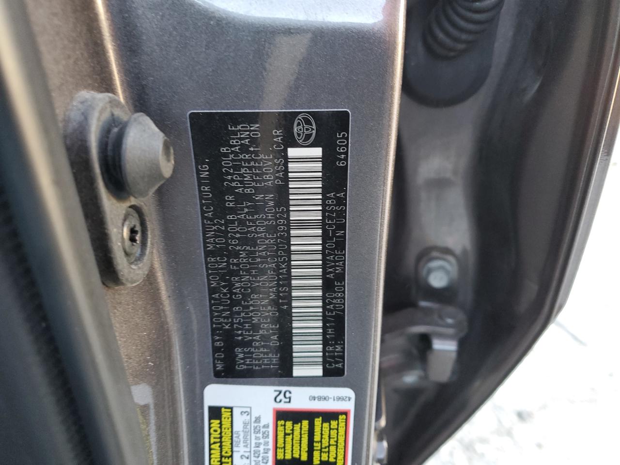 2023 TOYOTA CAMRY SE NIGHT SHADE VIN:4T1S11AK5PU739925