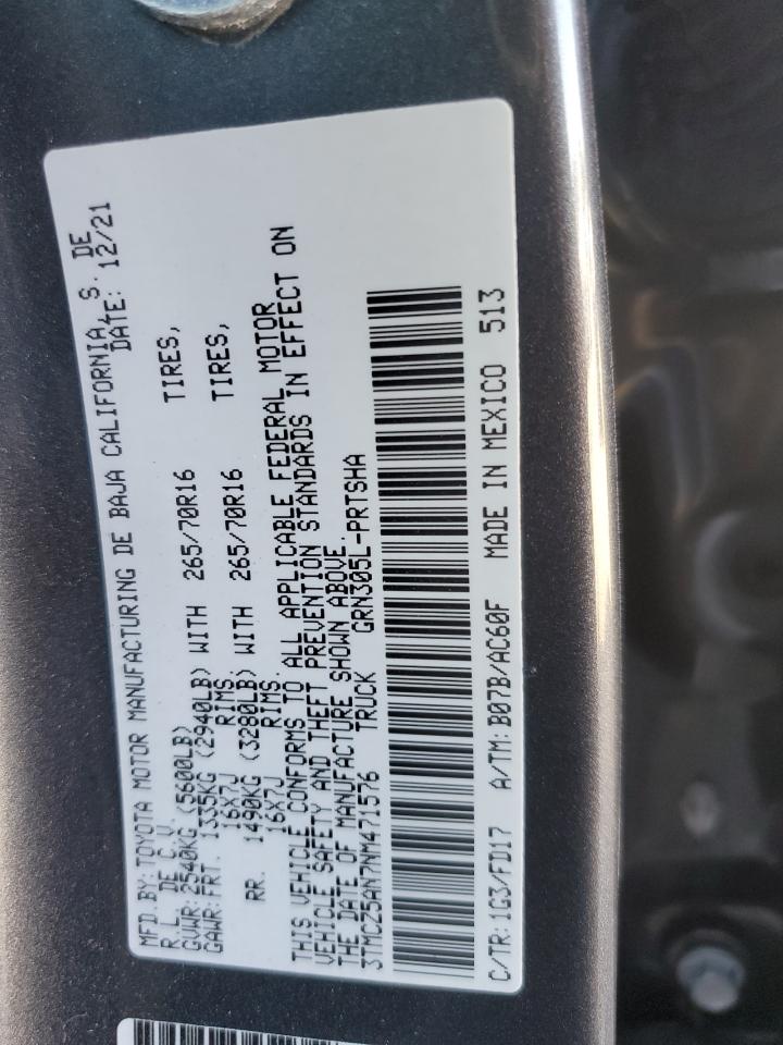 2022 TOYOTA TACOMA DOUBLE CAB VIN:3TMCZ5AN7NM471576