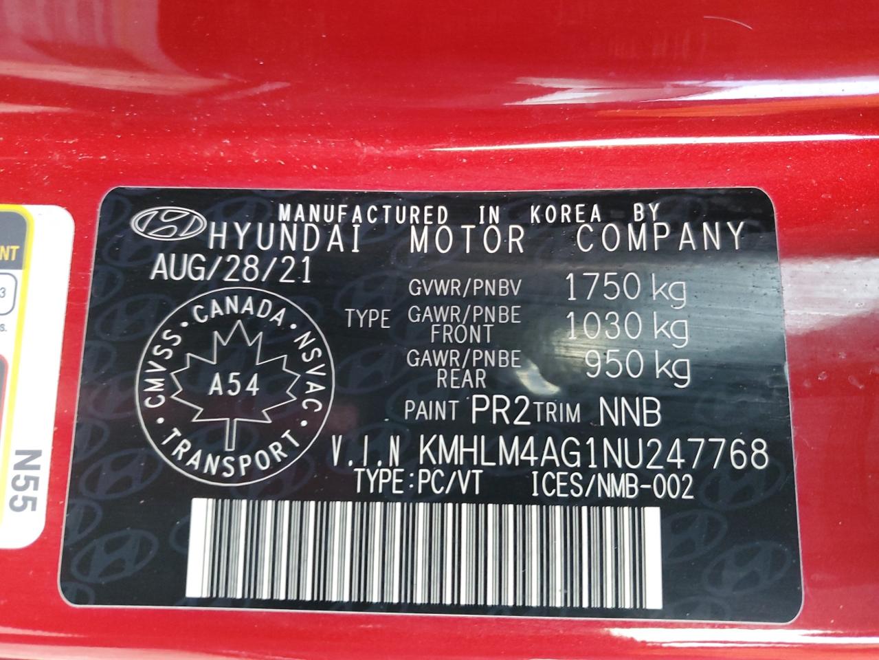 2022 HYUNDAI ELANTRA SEL VIN:KMHLM4AG1NU247768