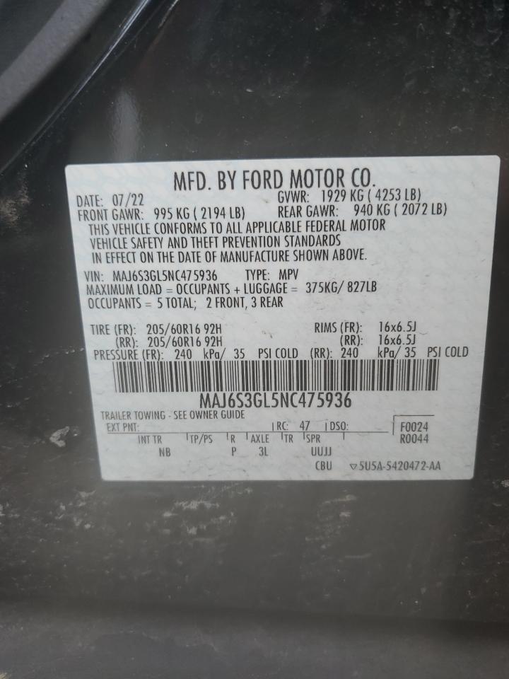 2022 FORD ECOSPORT SE VIN:MAJ6S3GL5NC475936