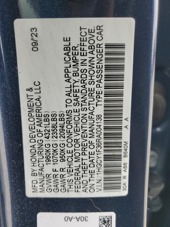 2024 HONDA ACCORD EX VIN:1HGCY1F36RA004138