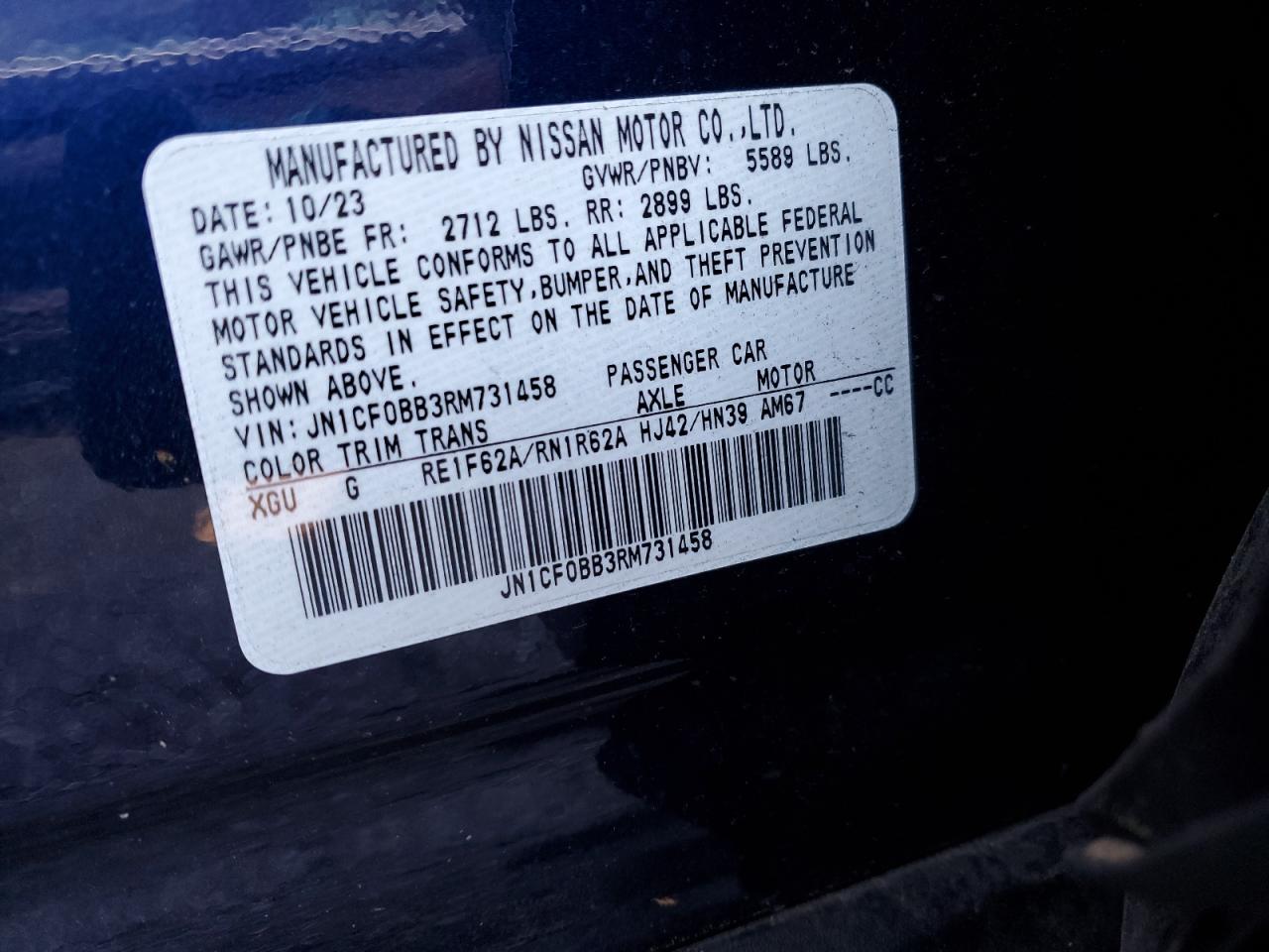 2024 NISSAN ARIYA ENGAGE VIN:JN1CF0BB3RM731458